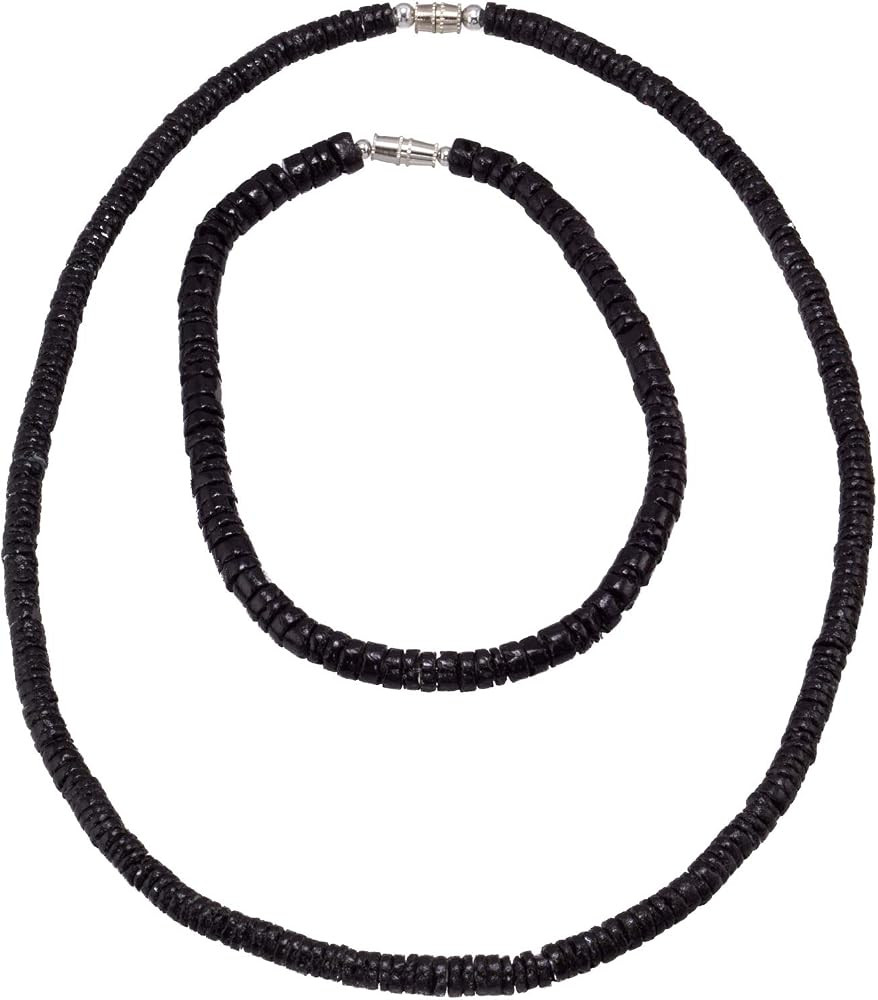 BlueRica 2 Piece Set ~ Black Smooth Puka Shell Beads Necklace & Anklet | Amazon (US)