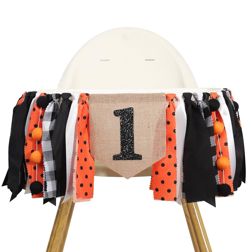 Halloween 1st Birthday Highchair Banner - Black Orange Girls First Birthday Banner, Spooky Cake S... | Amazon (US)