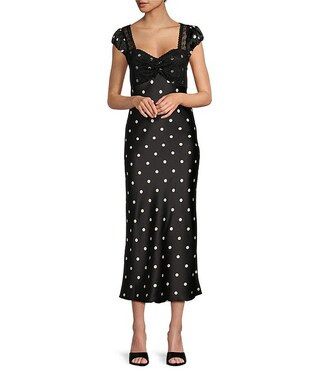 Cap Lace Sleeve Satin Polka Dot Dress | Dillard's