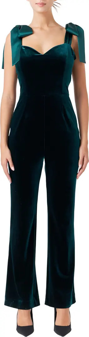 Bow Strap Sweetheart Neck Velvet Jumpsuit | Nordstrom
