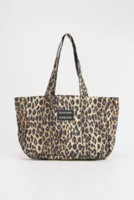 Damson Madder Leopard Print Canvas Tote Bag - Brown 52cm x 29cm at Urban Outfitters | Urban Outfitters UK