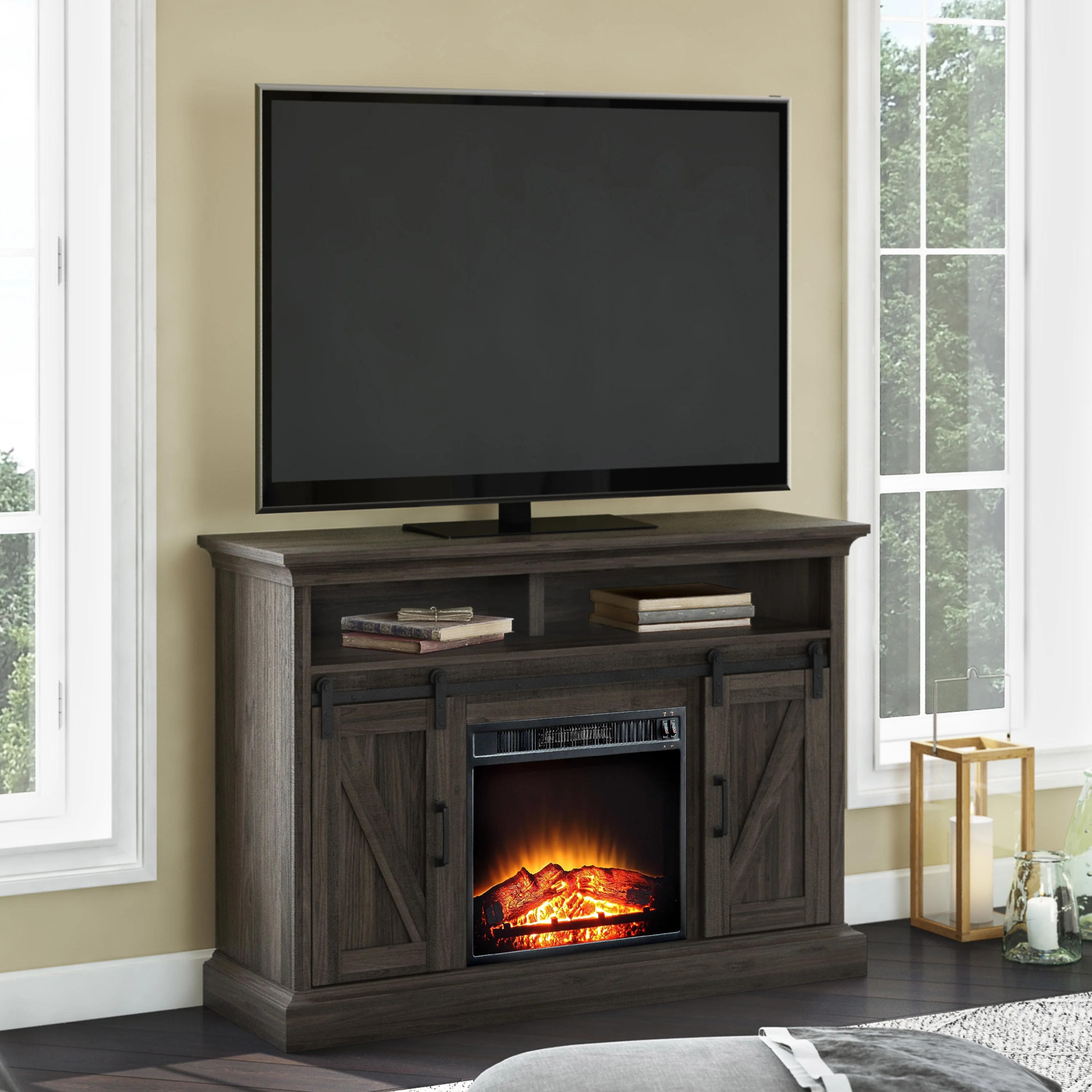 Whalen Allston Barn Door Fireplace TV Stand for TVs Up to 58" - Walmart.com | Walmart (US)