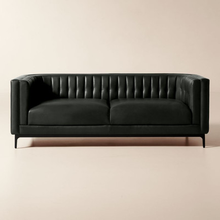 Black Italian Leather Tufted Sofa Chesterfield Sofa