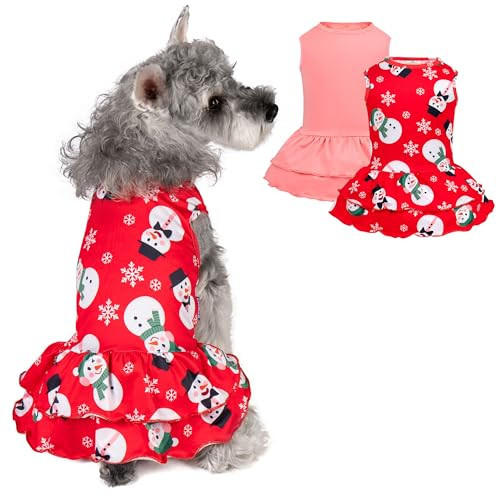 cyeollo 2 Pack Dog Christmas Dress Holiday Dog Dresses for Small Dogs Soft Breathable Holiday Pet Clothes Girl Snowman Outfit Pet Apparel, XL | Amazon (US)