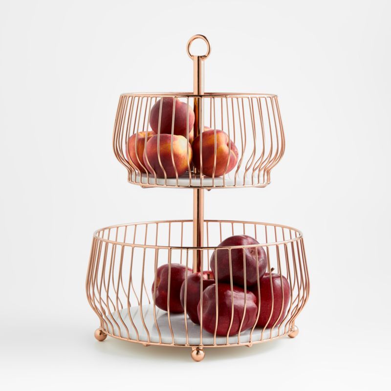 Cora Copper 2-Tier Fruit Basket + Reviews | Crate and Barrel | Crate & Barrel