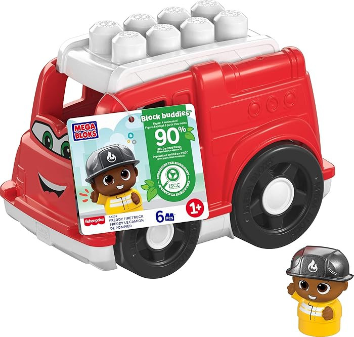 MEGA BLOKS First Builders Toddler Building Blocks Toy Set, Freddy Firetruck with 6 Pieces and Sto... | Amazon (US)
