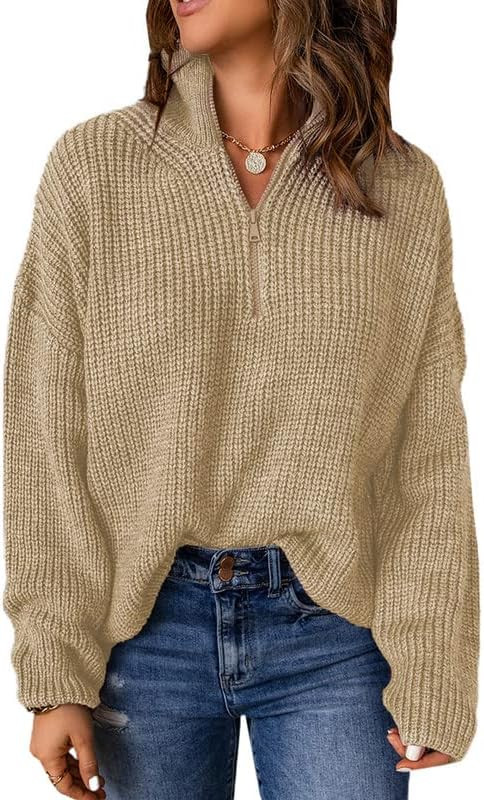 Dokotoo Womens Sweaters Long Sleeve 1/4 Zip Pullover Polo V Neck Dressy Casual Tops | Amazon (US)