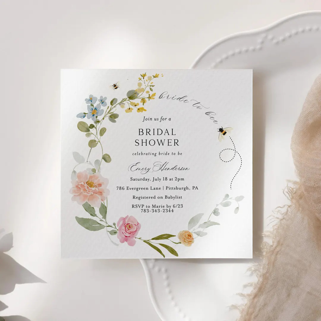 Bride to Bee Wildflower Bridal Shower Invitation Template | Wildflower Floral Boho Printable Invi... | Etsy (US)