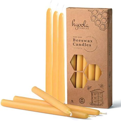 Hyoola 9 Inch Beeswax Taper Candles 12 Pack – Handmade, All Natural, 100% Pure Unscented Bee Wax Can | Amazon (US)
