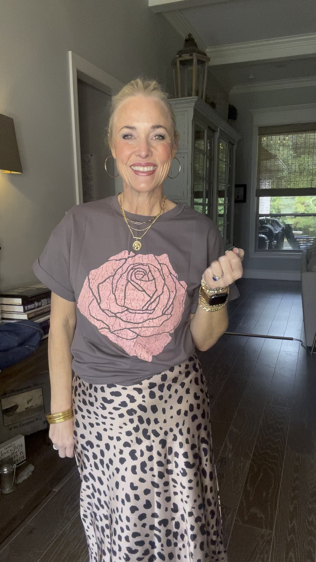 A graphic tee and an animal print slip skirt are the perfect errand-running #OOTD today. I styled them with my
favorite @vintagehavana kicks and everyday jewelry for a comfortable yet trendy look.

As a reminder, I’m 53, 5’8, 140 lbs and in a medium in the tee and the skirt  

#LTKover40 #LTKstyletip #LTKfindsunder50