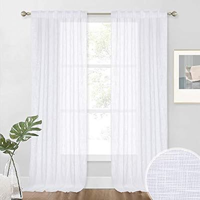 NICETOWN White Linen Sheer Curtains and Drapes 84 inches Long, Rod Pocket & Back Tab semitranspar... | Amazon (US)