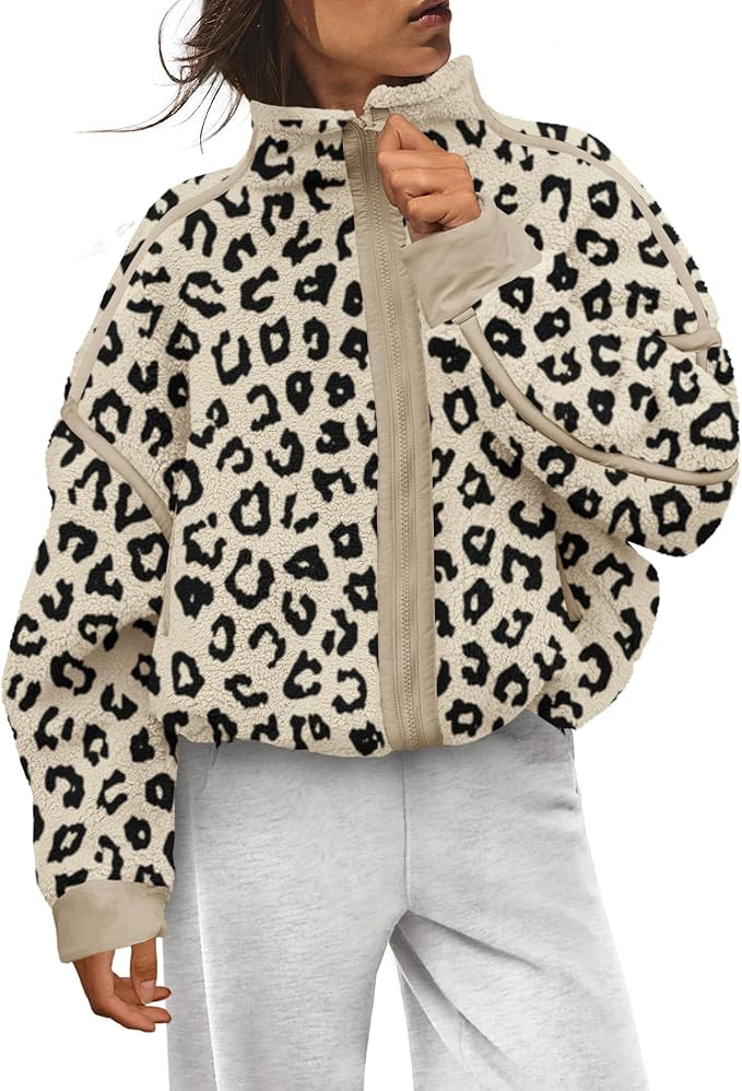 LAMISSCHE Zip up Fleece Jacket Women Oversized Mock Neck Sherpa Sweatshirt Striped Long Sleeve Pu... | Amazon (US)