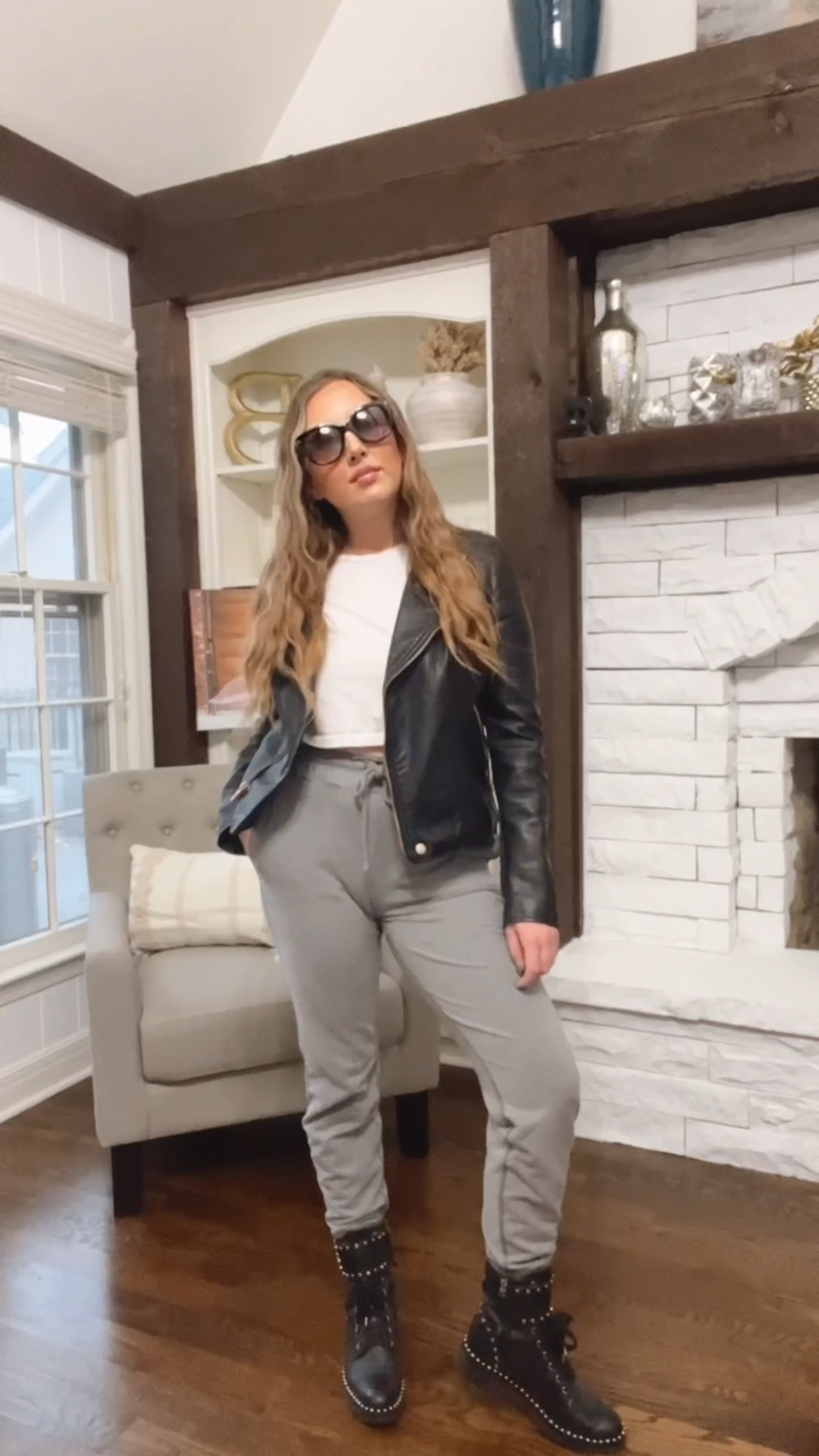 Elevated basics outfit for errands.

Leather jacket, casual outfit, elevated basics, combat boots, joggers 

#LTKunder100 #LTKstyletip #LTKshoecrush