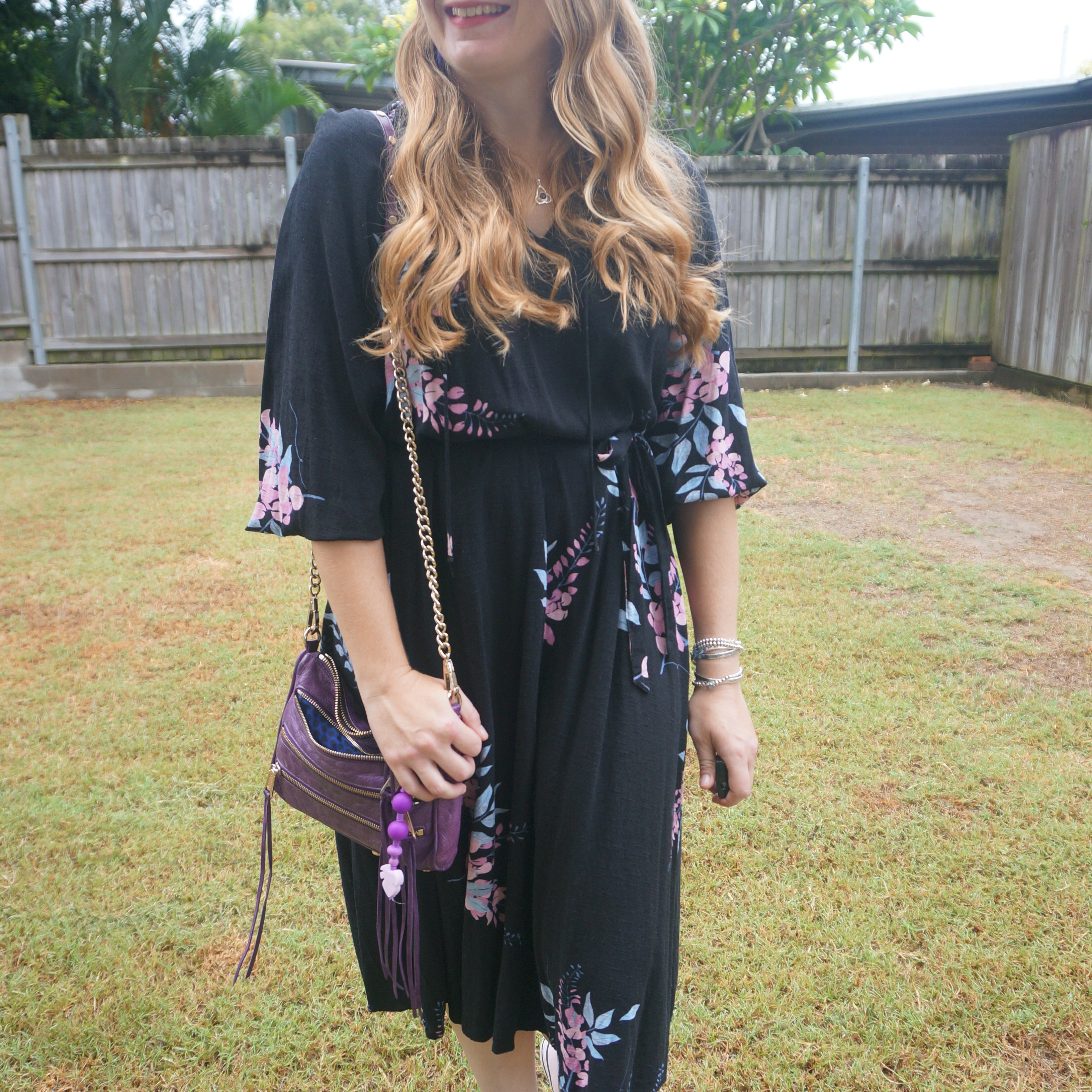Kmart Anko black floral midi dress with purple Rebecca Minkoff mini 5-zip bag 💜

#LTKbag #LTKsummer #LTKworkwear