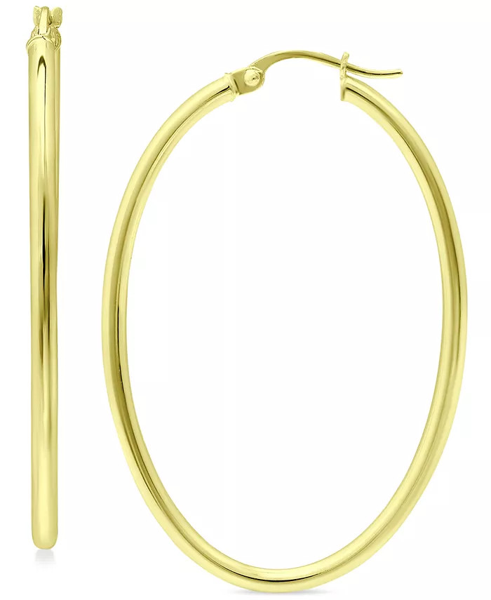 Medium Oval Skinny Hoop Earrings in 18K Gold-Plated Sterling Silver, or Sterling Silver, 1-5/8", ... | Macy's