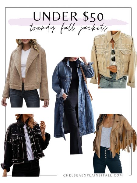 Loving these fall jackets and all of them are under $50. Great amazon finds to complete your fall outfit! Whether it’s fringe jackets, long denim coatigans or studded coats you’ll be on  trend with these 💕

Fall outfit, fall jacket, amazon outfit, amazon find, under $50 



#LTKmidsize #LTKunder50 #LTKsalealert