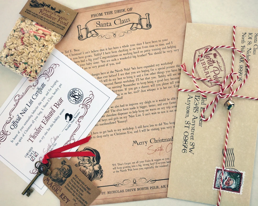 Tween Personalized Santa Letter Bundle: Nice List, Magic Key, Reindeer Food - Etsy | Etsy (US)