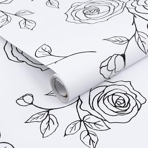 Amiya White and Black Peel and Stick Wallpaper Floral Removable Contact Paper Boho 17.3" X 300" Self Adhesive Vinyl Wall Paper for Cabinets Bedrooms Living Room | Amazon (US)