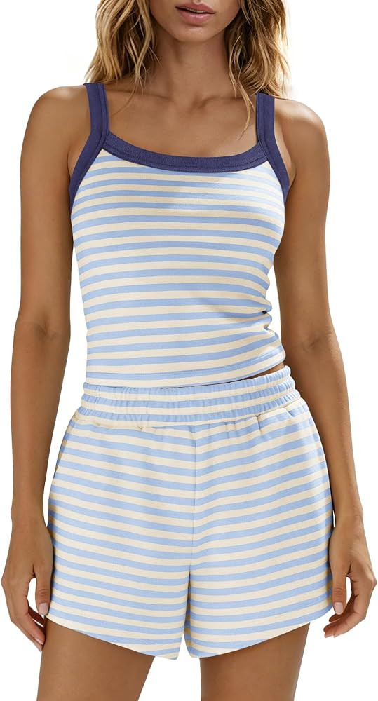 Panadila Women Striped Lounge Set 2 Piece Shorts Sets | Amazon (US)