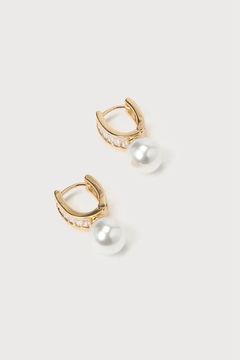 Striving for Shine 14KT Gold Pearl Huggie Earrings | Lulus