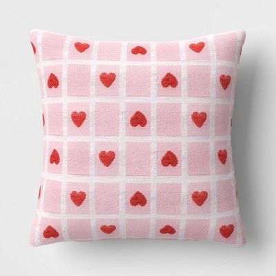 Checkerboard Hearts Square Throw Pillow Pink - Threshold™ | Target