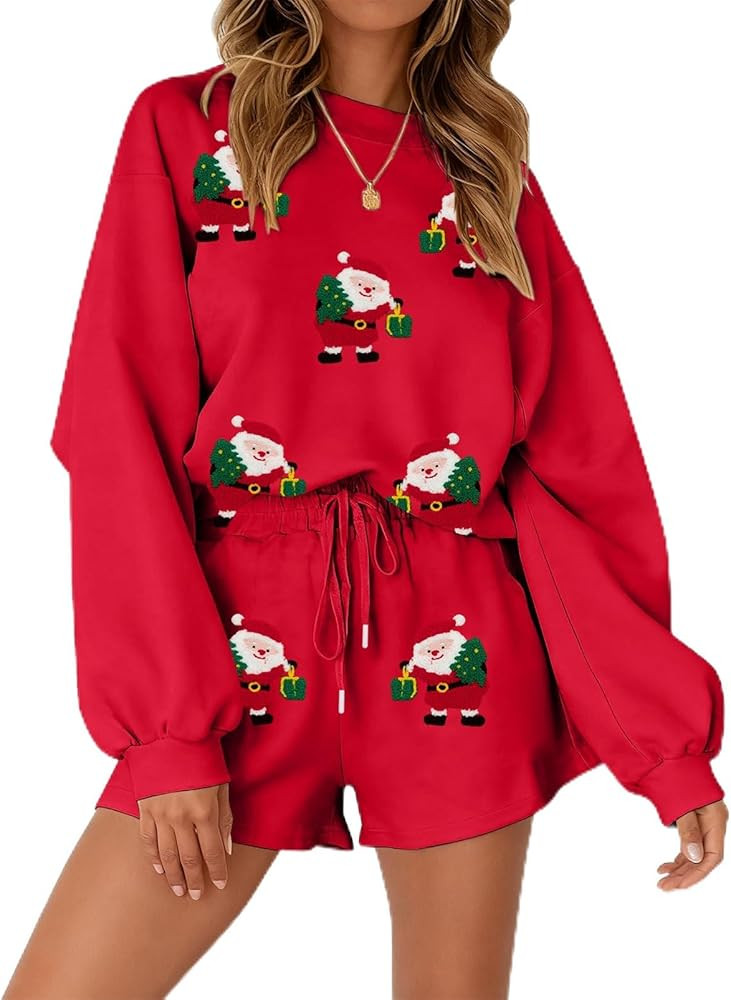 MYHALF Women 2 Piece Outfits Christmas Sweat Shorts Sets 2025 Oversized Casual Lounge Matching Se... | Amazon (US)