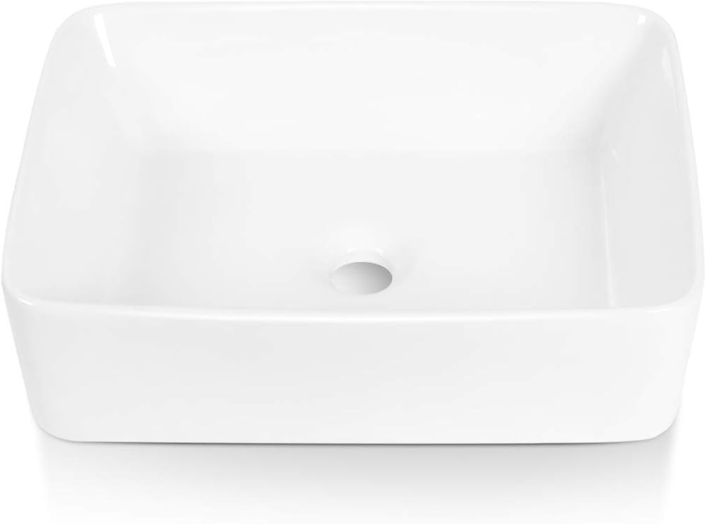 Sinber 19" x 15" x 5.31" White Rectangular Ceramic Countertop Bathroom Vanity Vessel Sink BVS1915... | Amazon (US)