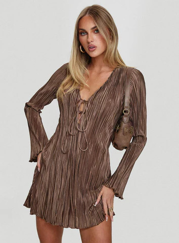 Malop Long Sleeve Mini Dress Chocolate | Princess Polly US