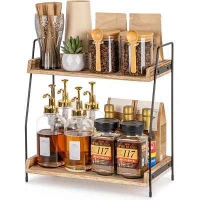 Countertop Coffee Station Organizer, 2 Tier Wooden Shelf For Coffee Bar Accessories, Condiment Storage Caddy For Kitchen, Home, Office - Brown | Wayfair North America