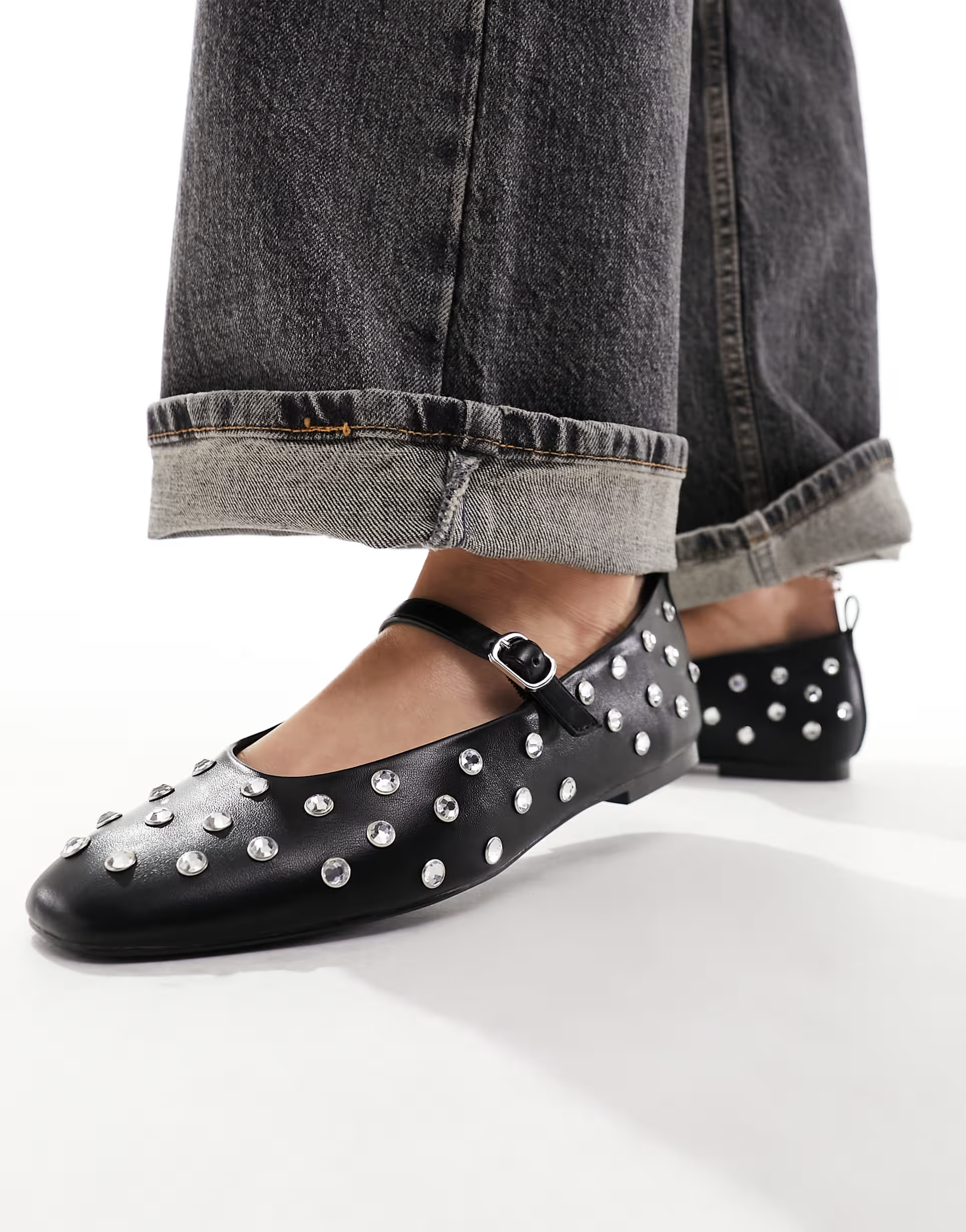 Stradivarius studded ballet shoe in black | ASOS (Global)