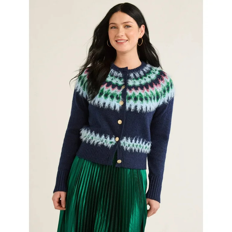 Free Assembly Women’s and Women's Plus Fair Isle Cardigan Sweater, Midweight, Sizes XS-4X | Walmart (US)