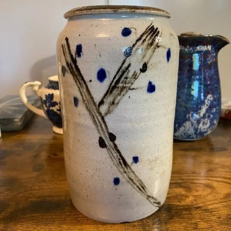 VTG 1977 Studio Pottery Vase Salt Glaze Cobalt Blue Dots Brutalist Wabi Sabi Sgd | Etsy (Global)