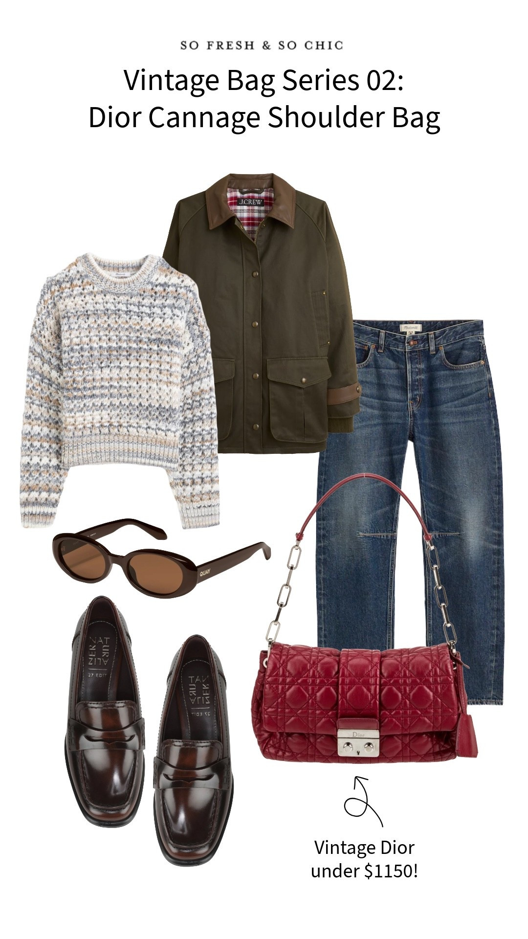 How I would style a vintage Dior Cannage bag! /
Red leather bag / therealreal finds - vintage bag - vintage Dior bag / barrel jeans - striped sweater Madewell - barn jacket J Crew - brown leather loafers Anthropologie - oval sunglasses Nordstrom - brunch outfit - casual date outfit / errands outfit - the real real finds 

#LTKWorkwear #LTKootd #LTKTravel