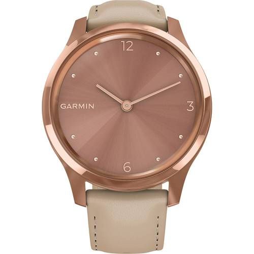 Garmin - vívomove Luxe Hybrid Smartwatch 42mm Stainless Steel - Rose Gold With Light Sand Italian Le | Best Buy U.S.