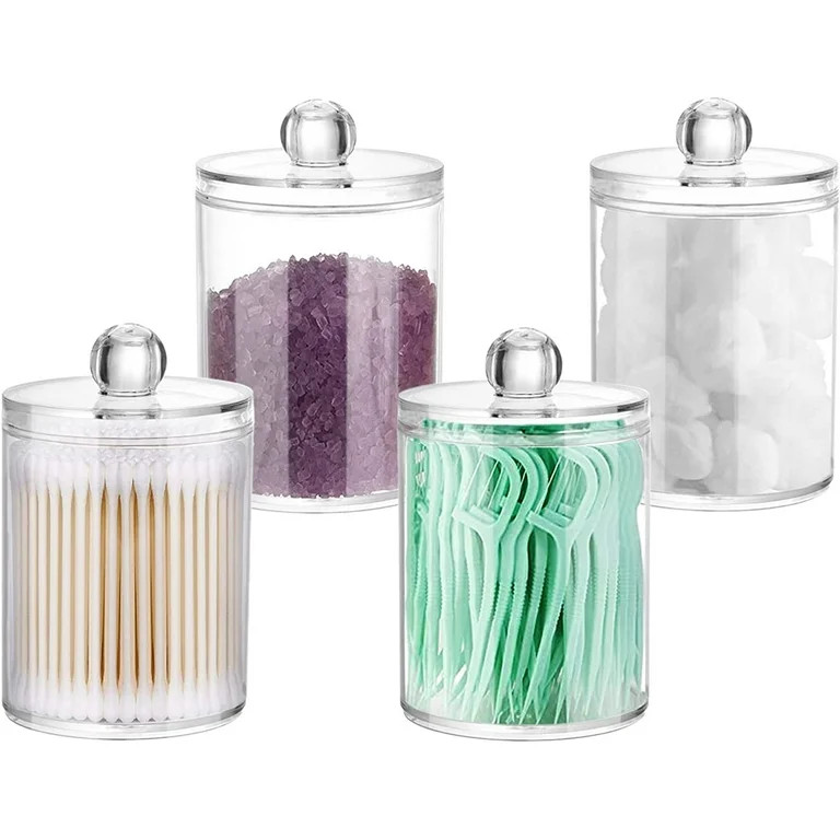 Coolmade 4 Pack Qtip Holder Storage Canister for Cotton Ball, Cotton Swab, Cotton Round Pads, Flo... | Walmart (US)