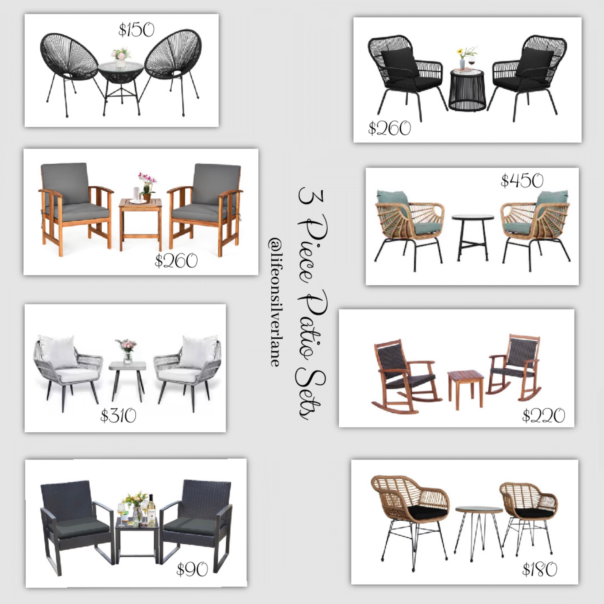 3 Piece Patio Set Sale Alert
🖤 I love a pop of black and these sets don’t disappoint! 🖤
There is something for everyone at many different price points. 

#salealert #outdoordecor #outdoorliving #patio #porch #patiofurniture #patiochairs #LTKsalealert #LTKspring #lifeonsilverlane

#LTKSeasonal #LTKhome #LTKSale