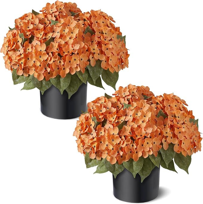 2Sets Artificial Fall Hydrangea Flower Topiary Ball Trees for Porch(Orange) | Amazon (US)