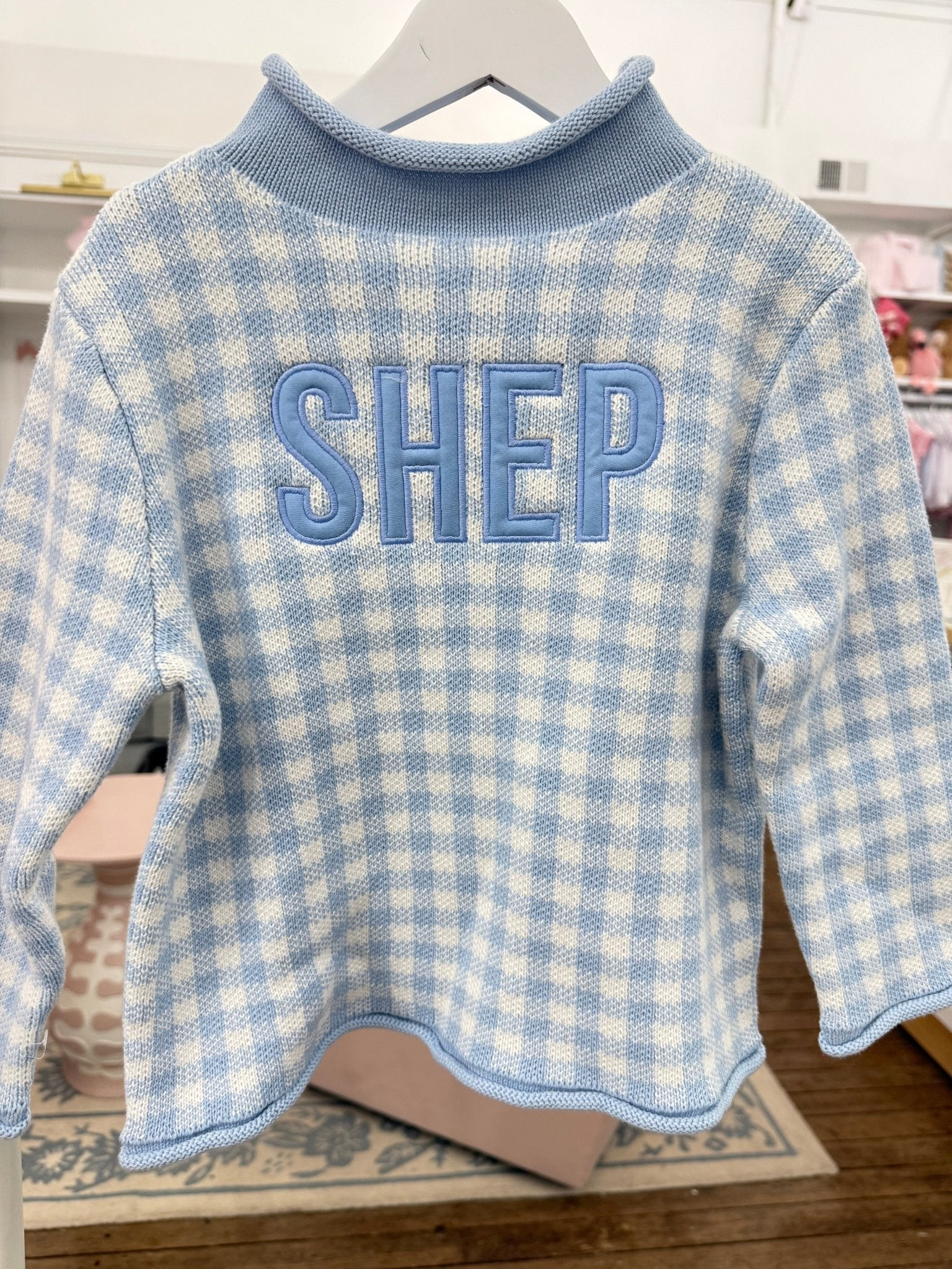 Hampton James Signature Rollneck Sweater - Blue Gingham (Fits TTS) | Hampton James Clothing