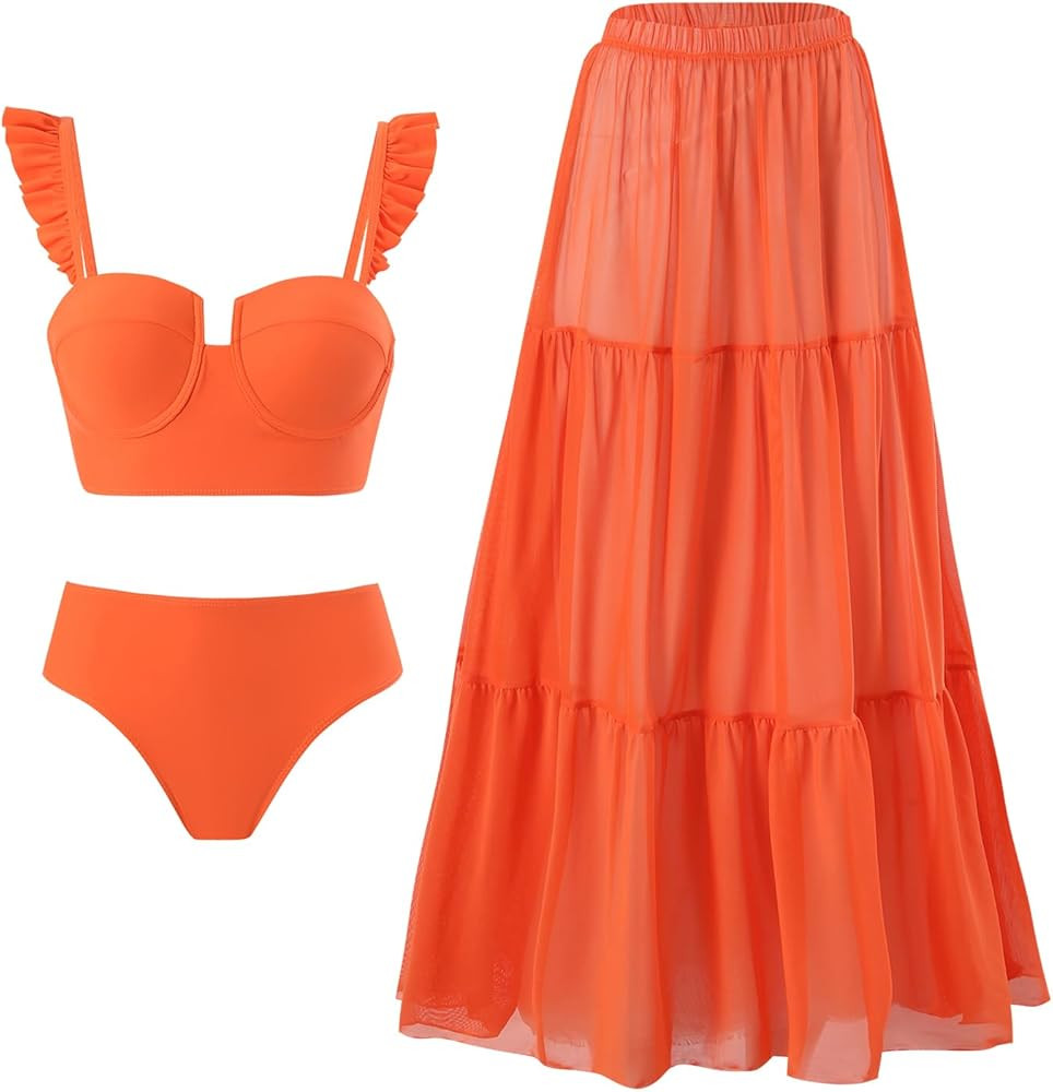 Women's One Piece Swimsuit with Cover up Set Beach Wrap Skirt Retro Floral Print Bathing Suit for... | Amazon (US)