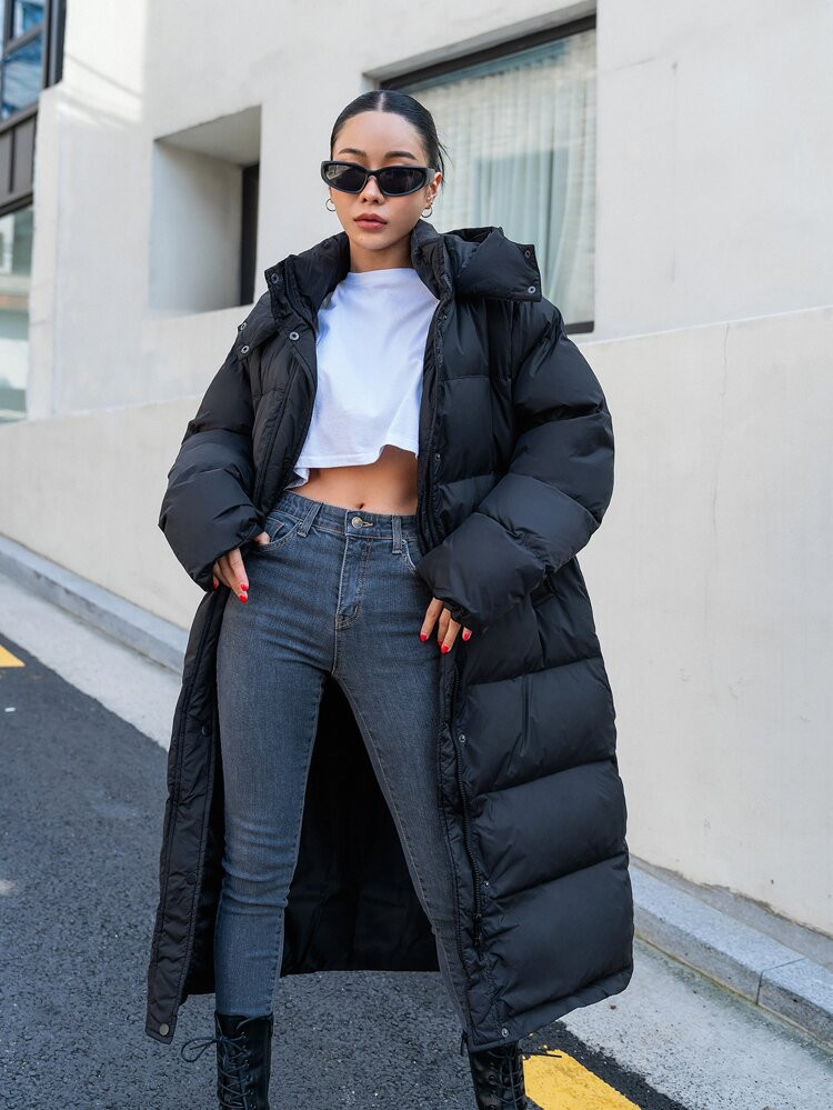 DAZY Puffer Mantel mit Reißverschluss vorn, Kapuze | SHEIN