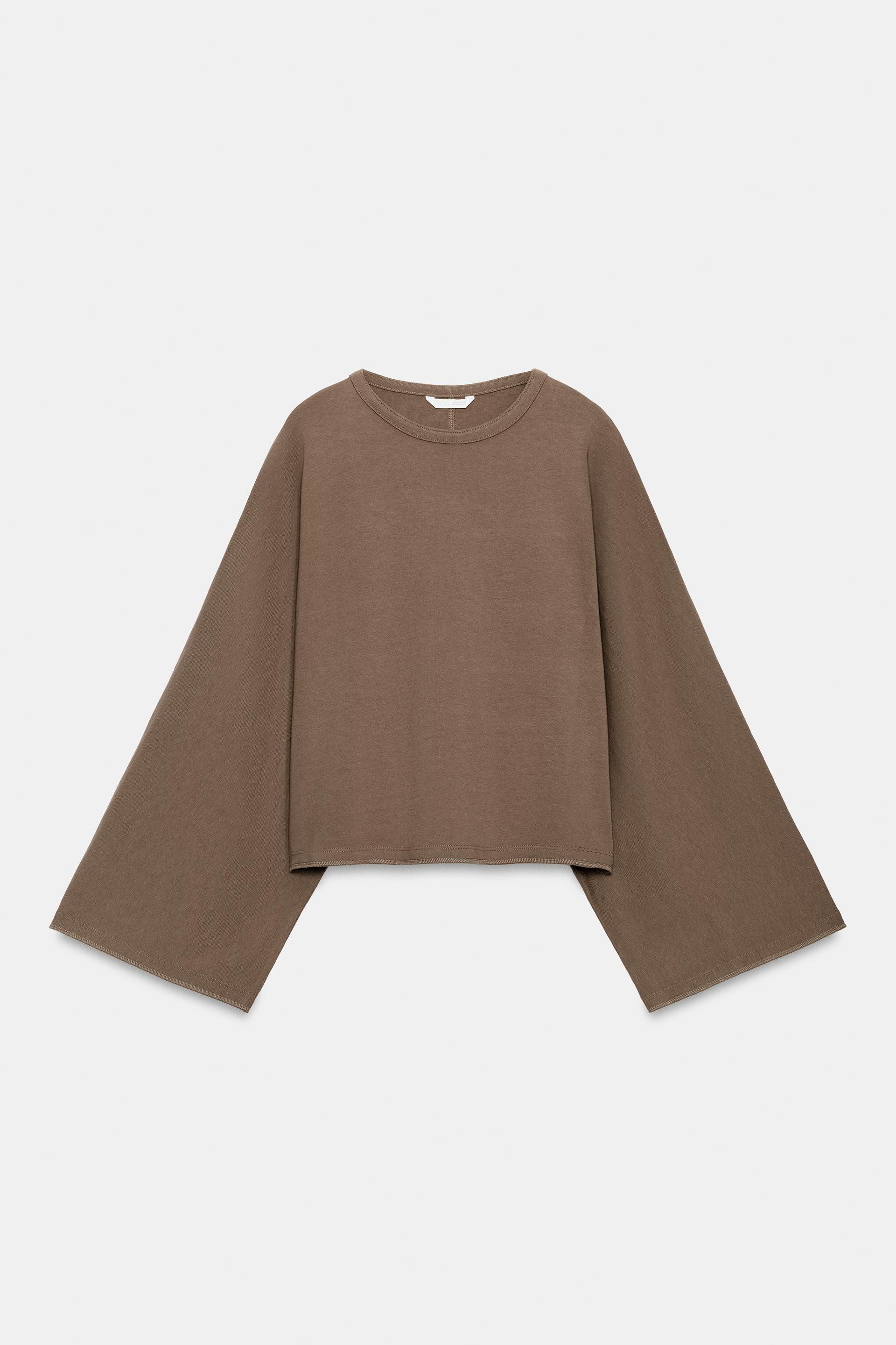 Zara - Cotton Wide Sleeve T-Shirt - White - L - Woman | Zara UK