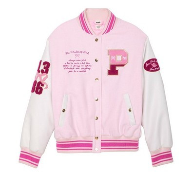 PINK x LoveShackFancy Reissued Boyfriend Varsity Jacket XS | eBay US