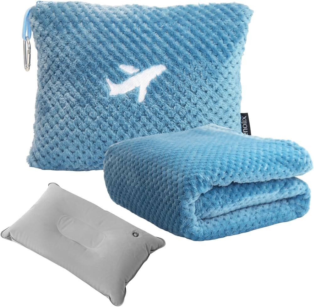 Travel Blanket Airplane Compact with Bag, Travel Essentials 3 in 1 Packable Airplane Blanket, Tra... | Amazon (US)