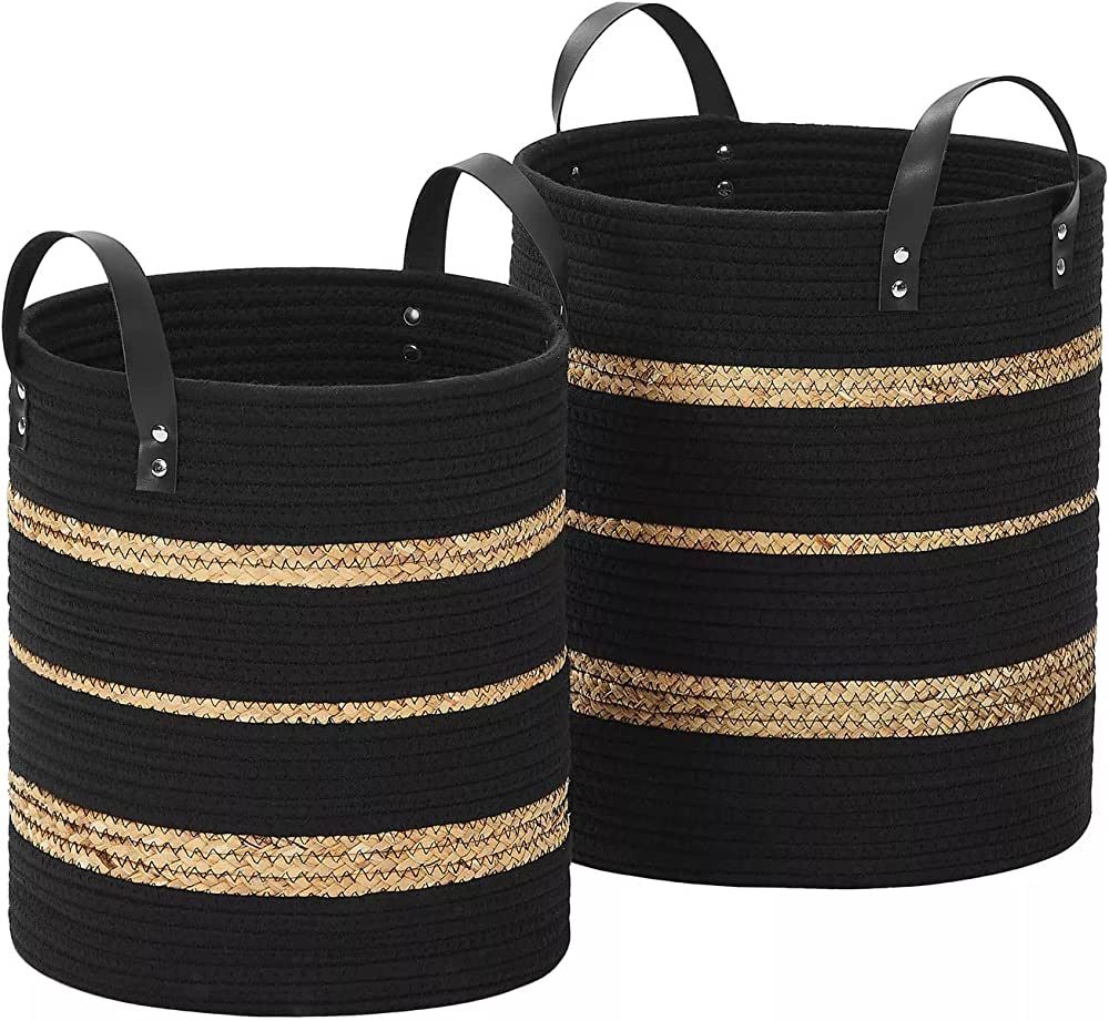 Closet Complete 2-Pc. Cotton & Grass Braided Basket Set (Black) | Amazon (US)