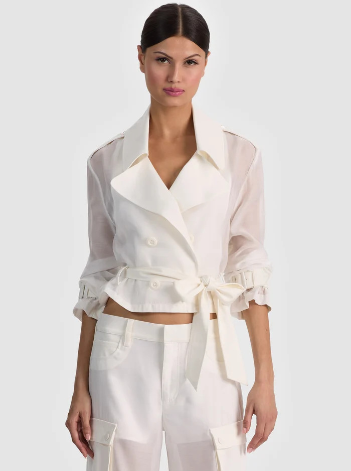 KEITH SHEER COMBO CROPPED TRENCH | Alice + Olivia