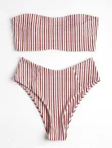 High Waisted Striped Bandeau bikini Swimwear | ZAFUL (Global)