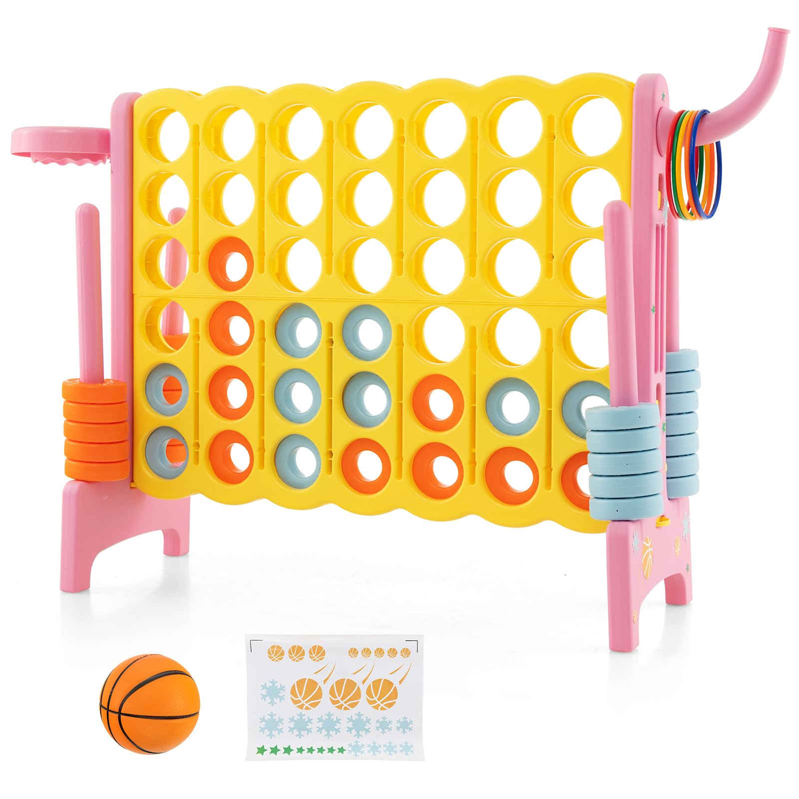 Costzon Giant 4-in-A-Row, Jumbo 4-to-Score Giant Game w/Basketball Hoop, Ring Toss, Quick-Release... | Amazon (US)