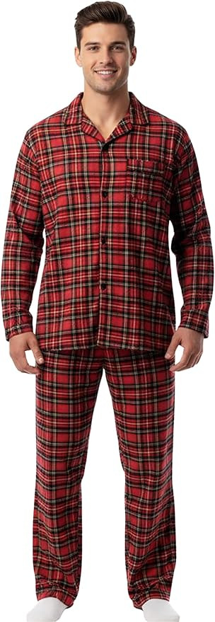 #followme Men’s Plaid Button Front Flannel Pajamas Set - Long Sleeve Long Pant | Amazon (US)