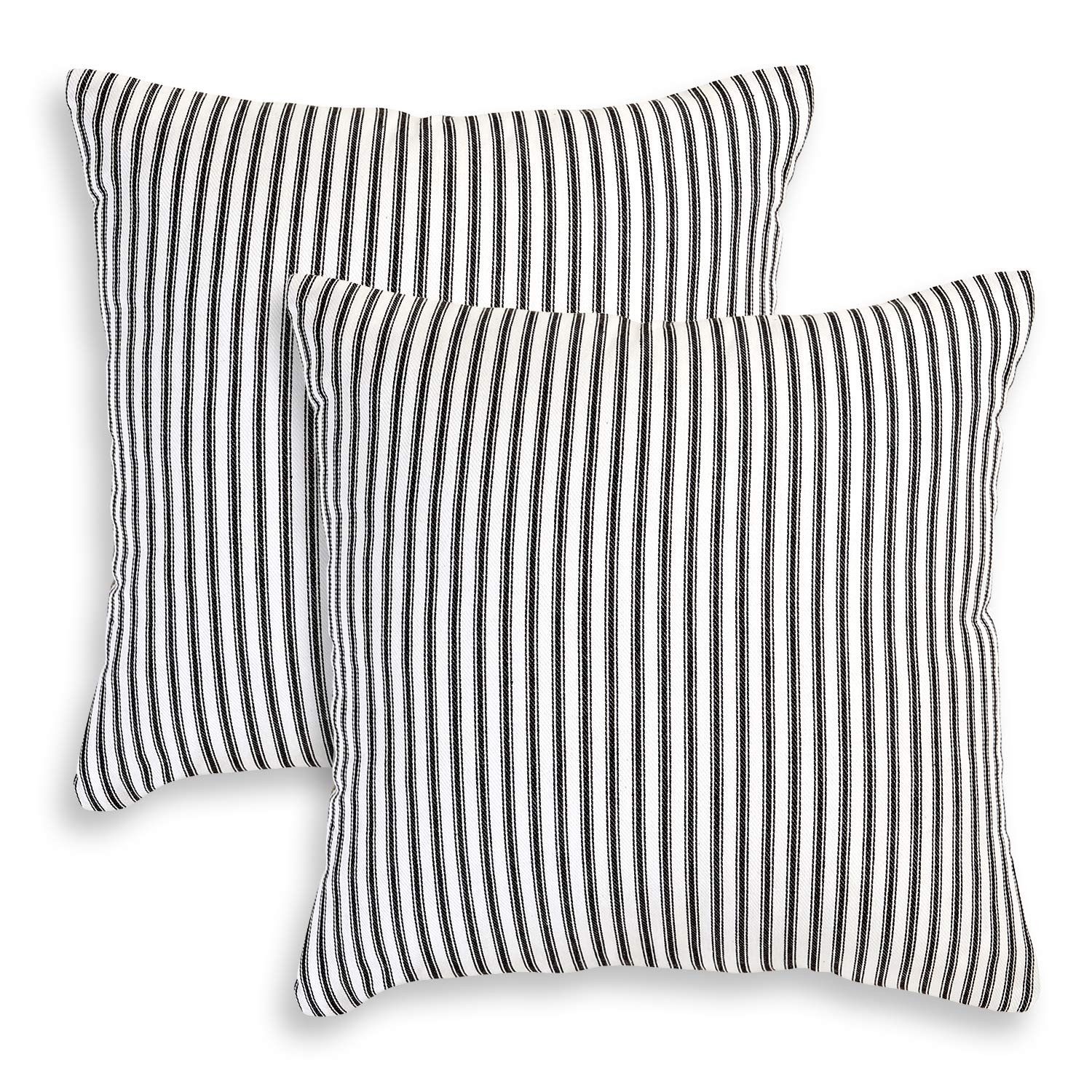 Cackleberry Home Black and White Ticking Stripe Woven Cotton Decorative Square Throw Pillow Case ... | Amazon (US)