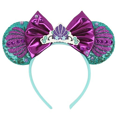 zhezesmila Mermaid Mouse Ears Headband and Mermaid Ears with Sparkly Bow Princess Headwear Decoration Hair Accessories for Girls Women Adult Kids Birthday Party | Amazon (US)